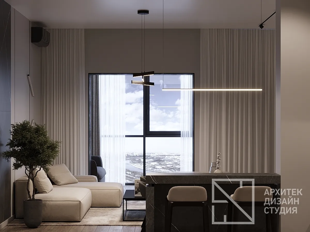 Дизайн интерьера квартиры в г. Красноярск по ул. Ладо Кецховели, 34 - Гостиная-кухня - Фото 5